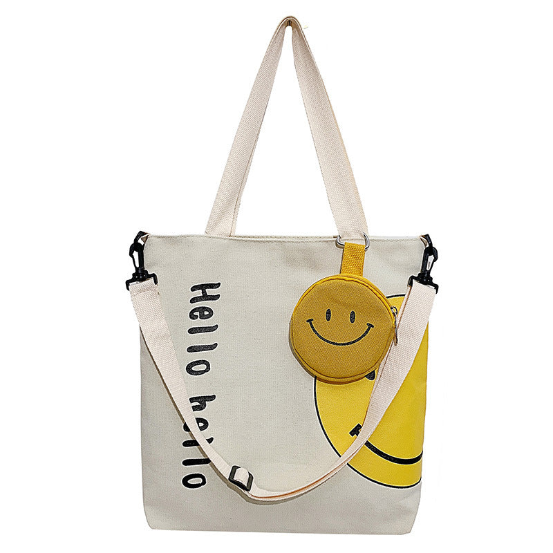 Sacs à bandoulière portables en toile pour femmes avec motif smiley frais et sucré