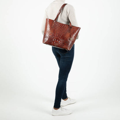 Sac à main fourre-tout pour femme motif crocodile rétro Brahmin