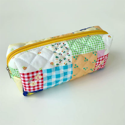 Brush Cotton Embroidery Quilted Large Capacity Pencil Bags