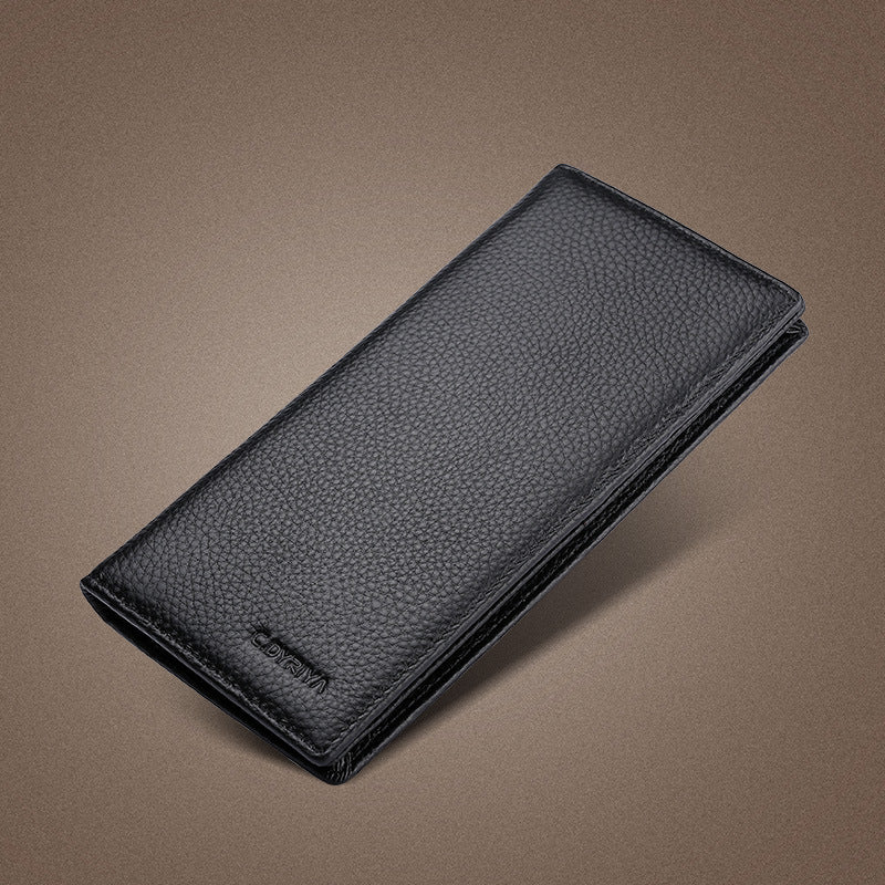 Porte-cartes long en cuir véritable pour homme avec fermeture éclair et première couche