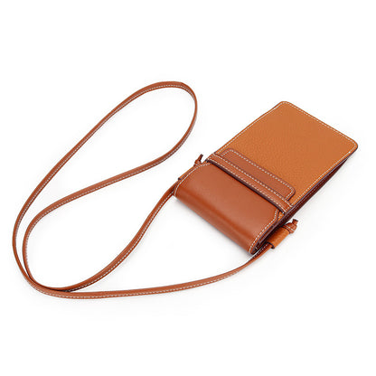 Genuine Leather Vertical First Layer Cattlehide Fashion Contrast Color Phone Bags