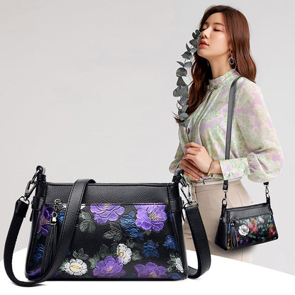 Women's Soft Leather Pouch Printed Mother-in-law Portable Crossbody Bags