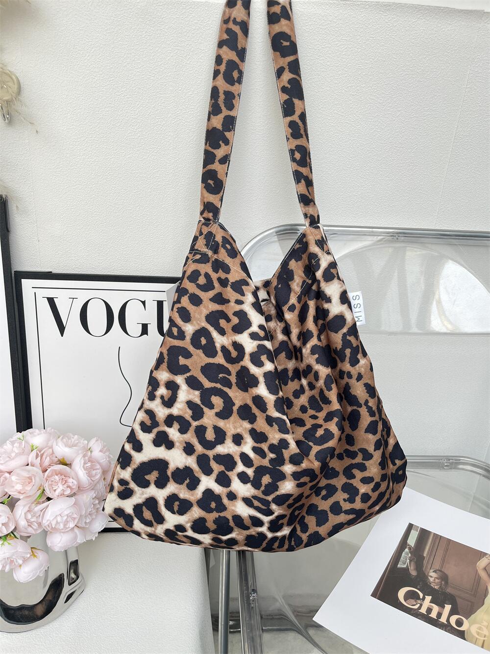 Leopard Print Floral Canvas Female White Shoulder Bags