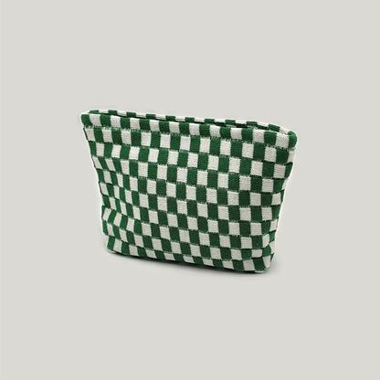 Wool Chessboard Grid Capacity Pencil Knitted Bags