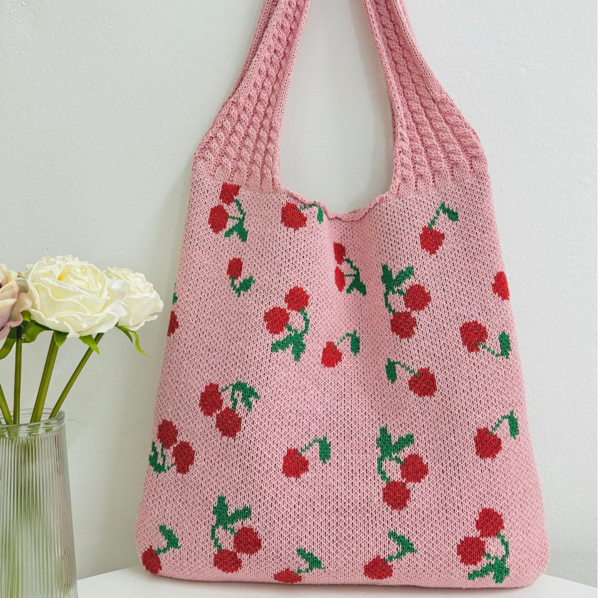 Knitted Bowknot Woven Large Capacity Totes Shoulder Bags