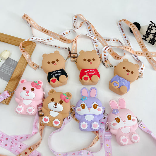 Cute Rabbit Cartoon Strawberry Bear Silicone Purses