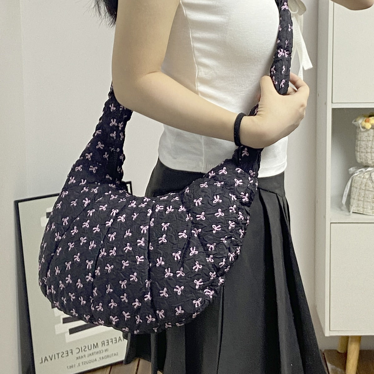 Design Ballet Style Bow Print Ode Retro Shoulder Bags