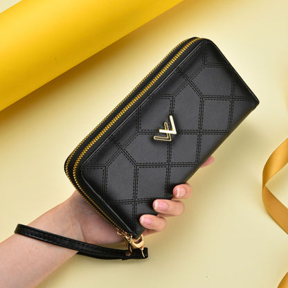 Women's Long Double Zipper Fashion Simple Mobile Ladies Wallets