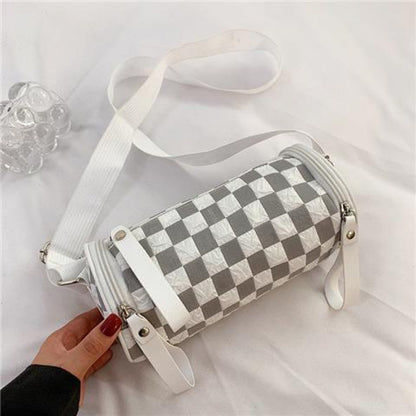 Chessboard Lattice Cylinder Small Female Fashion Bucket Shoulder Bags