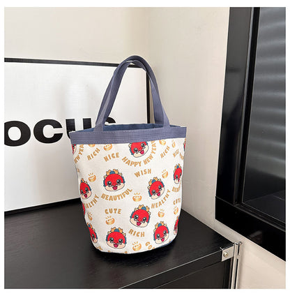 Large Capacity Cartoon Canvas Family Lunch Box Handbags