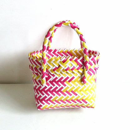 Women's Woven Color Matching Plastic Hand Gift Handbags