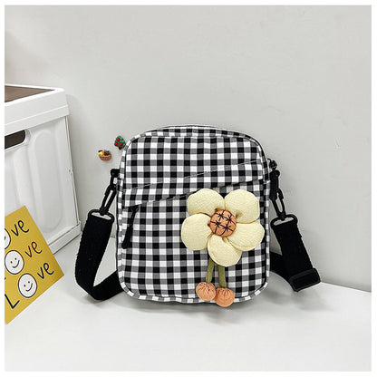 Women's Fashion Nylon Cute Rabbit Female Plaid Shoulder Bags