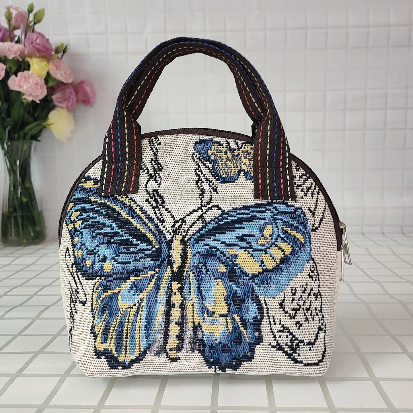 Canvas Embroidered Shell Shape Small Mobile Change Grocery Handbags