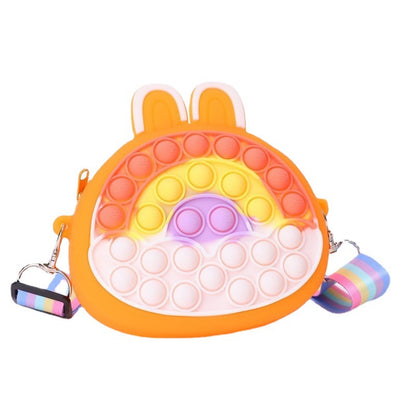 Porte-monnaie en silicone pour enfants avec motif lapin porte-bonheur arc-en-ciel et lumières de dessin animé