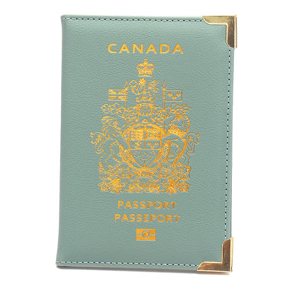 Paquet d'identification doré pour passeport canadien en cuir avec quincaillerie fine