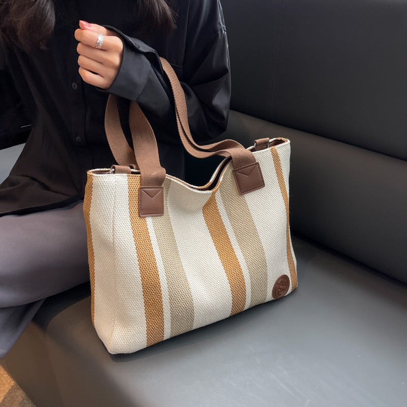 Women's Big Fashion Striped Canvas Commuter Western Shoulder Bags