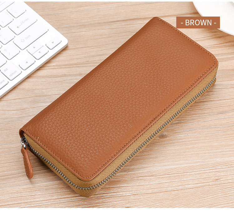 Genuine Leather Long Fashion Clutch Swiping Ladies Wallets