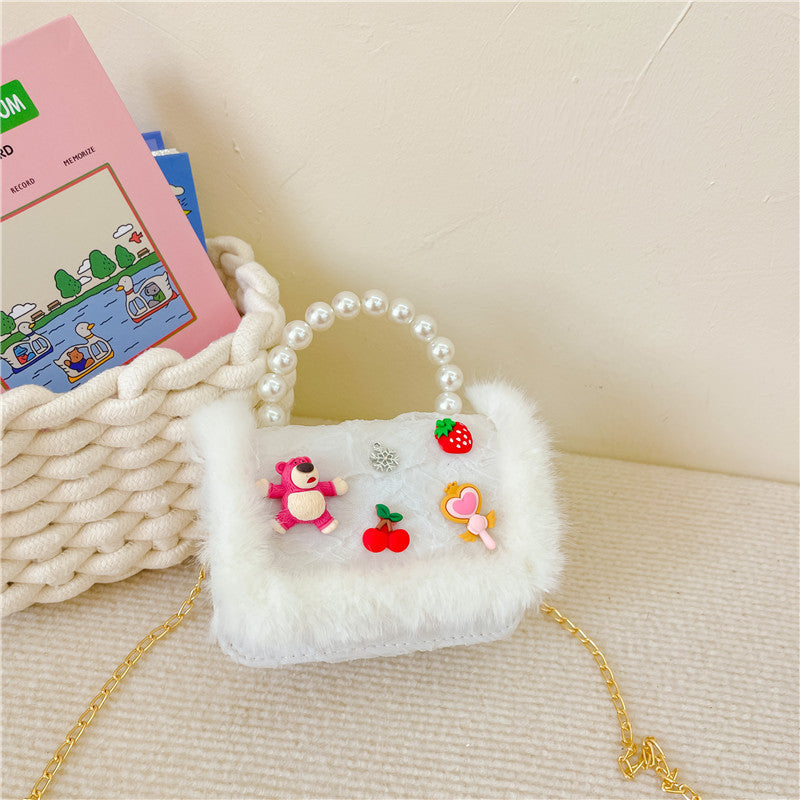 Sac fourre-tout en peluche Princess Korean Pearl pour enfants, sacs à bandoulière classiques