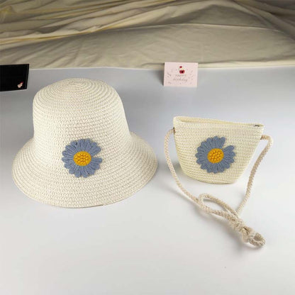 Ensemble de chapeaux tissés tendance pour enfants, mini sacs à bandoulière à fleurs pour enfants