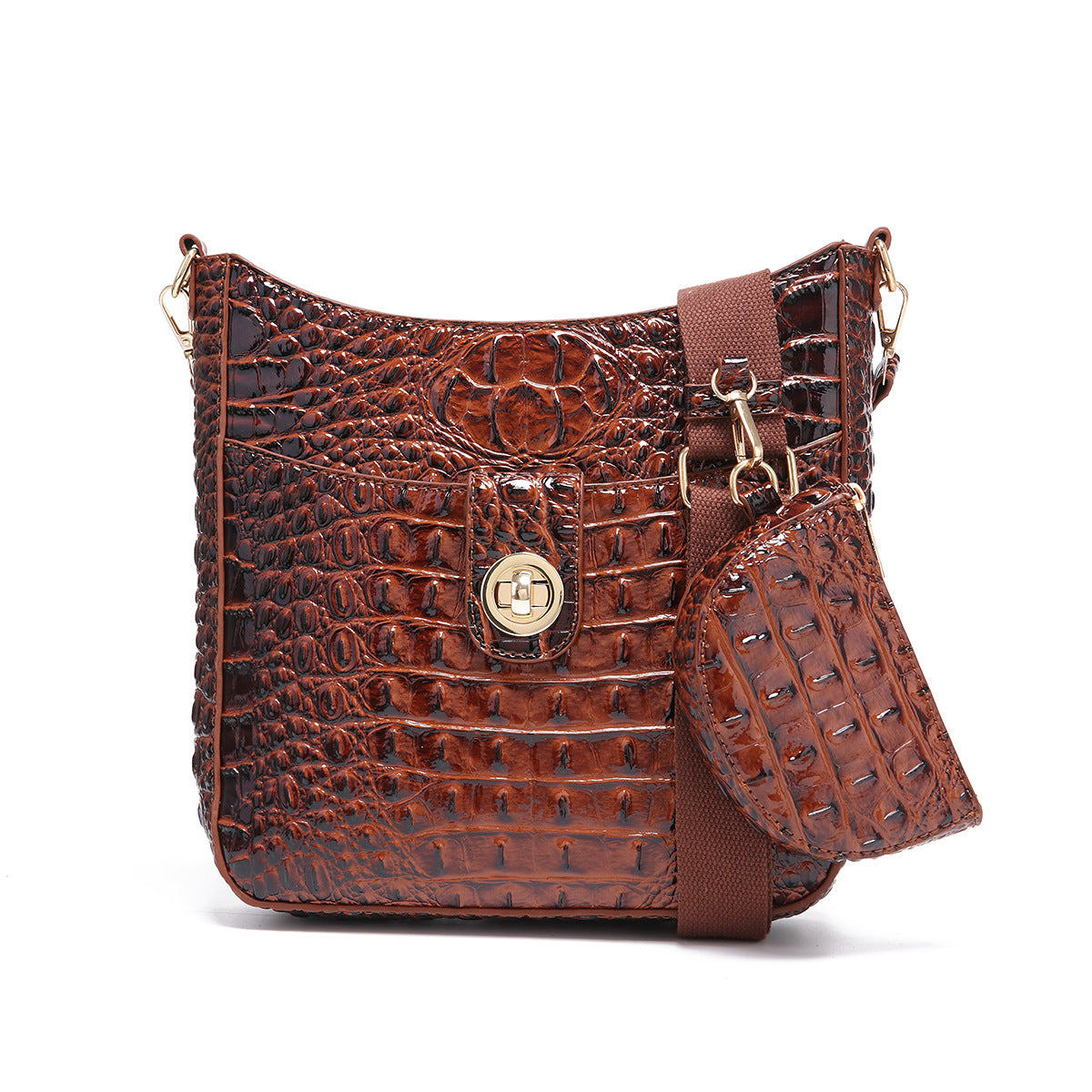 Women's Portable Retro Brahmin Crocodile Pattern Crossbody Bags