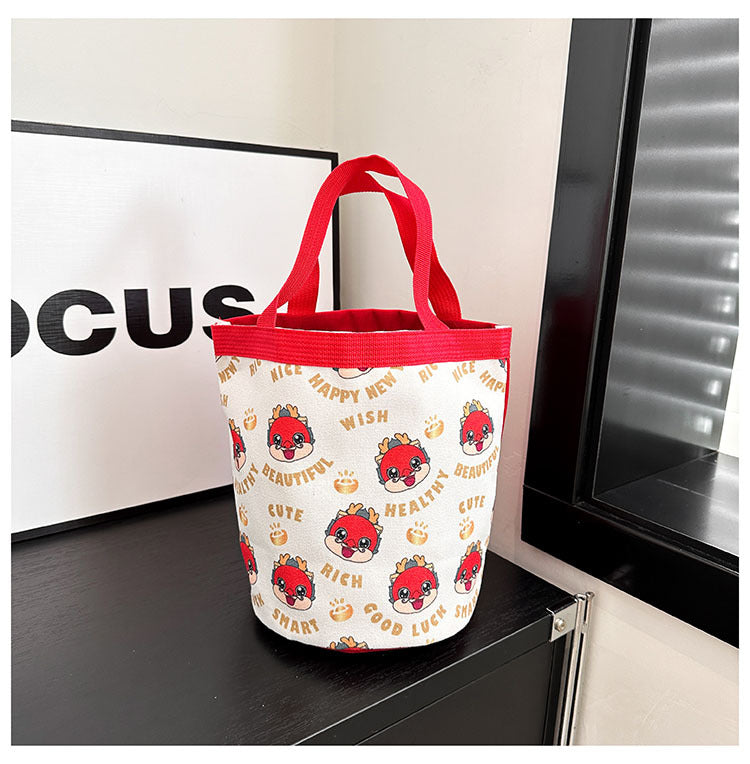 Large Capacity Cartoon Canvas Family Lunch Box Handbags