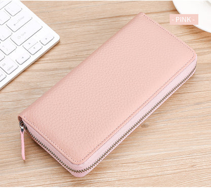 Genuine Leather Long Fashion Clutch Swiping Ladies Wallets