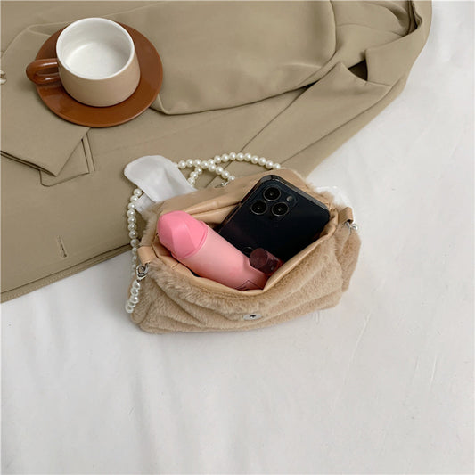 Cute Bowknot Sweet Plush Commuter Pearl Crossbody Bags