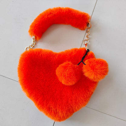 Comfortable Plush Loving Heart Portable Chain Crossbody Bags