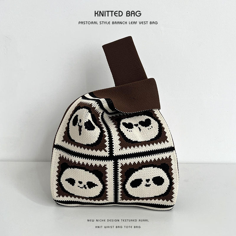 Women's Woven Panda Easy Matching Cute Knitted Handbags