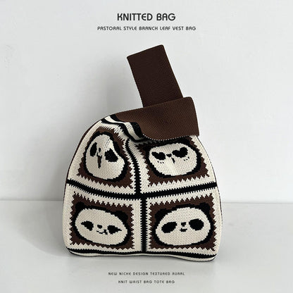 Women's Woven Panda Easy Matching Cute Knitted Handbags