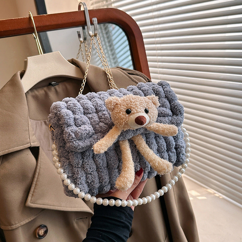 Bear Hand-woven Homemade Material Wool Portable Crossbody Bags