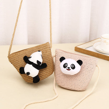 Sacs à bandoulière pour enfants en paille panda à la mode et populaire pour l'été