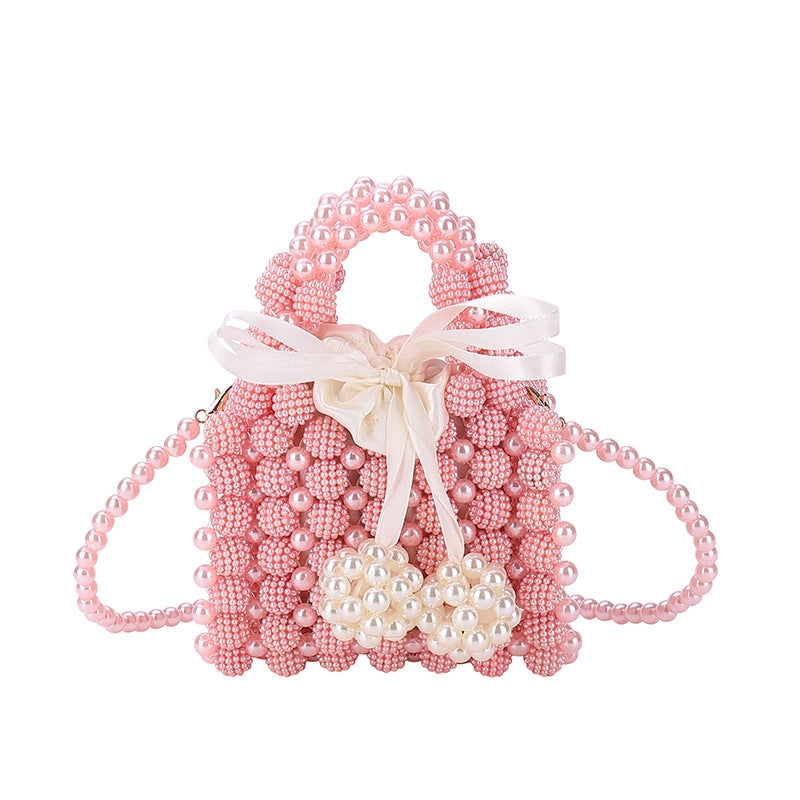 Women's Pure Color Beaded Pearl Woven Small Bags