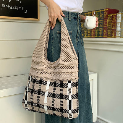 Women's Out Knitted Fashion Plaid Large Capacity Shoulder Bags