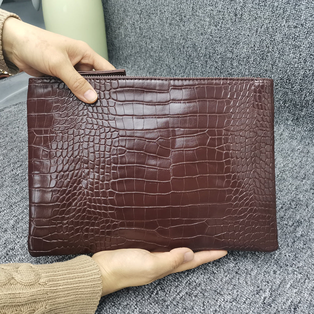 Crocodile Pattern Leather Hand Holding Envelope Handbags