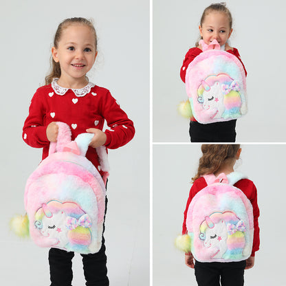 Petits sacs d'école maternelle en peluche avec nœud à paillettes et licorne