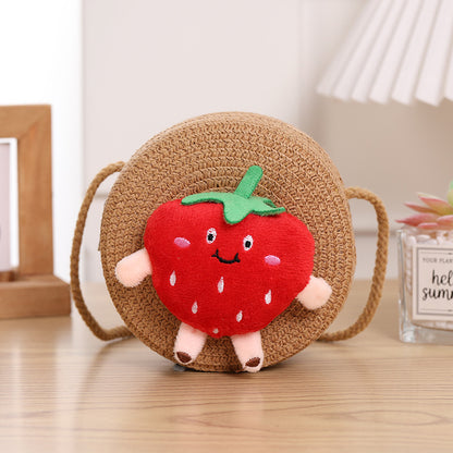 Porte-monnaie pour enfants en paille tressée à la fraise