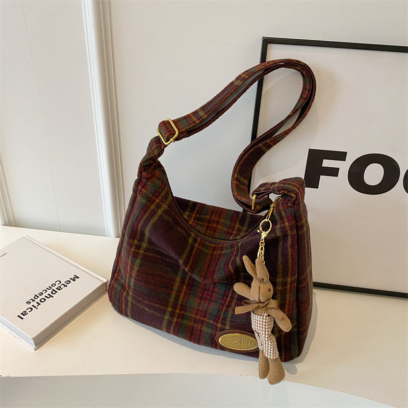 Women's American Retro Plaid Woolen Minority Fashion Crossbody Bags