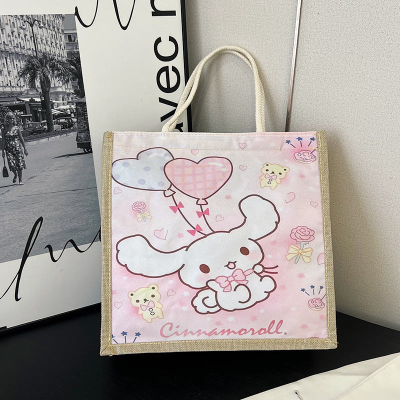 Sacs à bandoulière de grande capacité en lin avec motif de fraise mignon et dessin animé