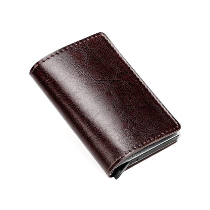 Aluminum Alloy Automatic Pop-up Genuine Leather Multiple Slots Card Holder