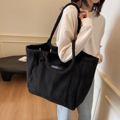 Flannel Shopping Winter Plush Idle Style Shoulder Bags