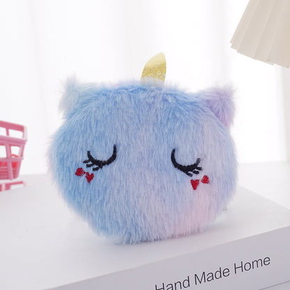 Mini porte-monnaie pour enfants en peluche avec motif de dessin animé et licorne