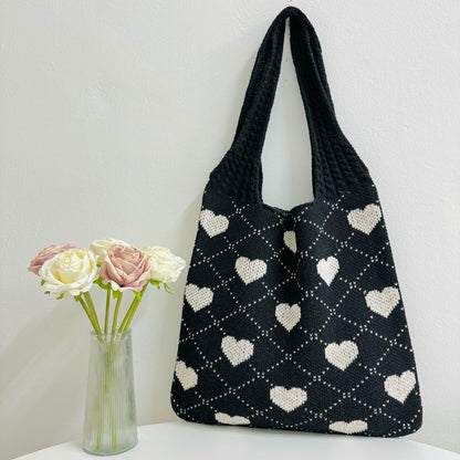 Women's Shopping Knitted Love Pattern Woven Bags