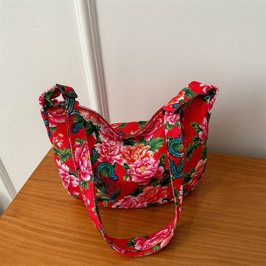 Women's Northeast Big Flower Niche Large Capacity Shoulder Bags