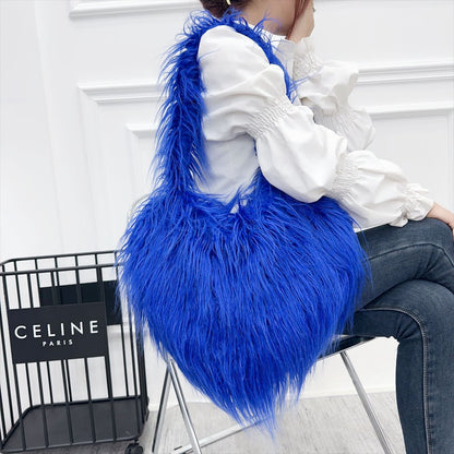 Women's Personalized Trendy Heart Tan Wool Fur Crossbody Bags