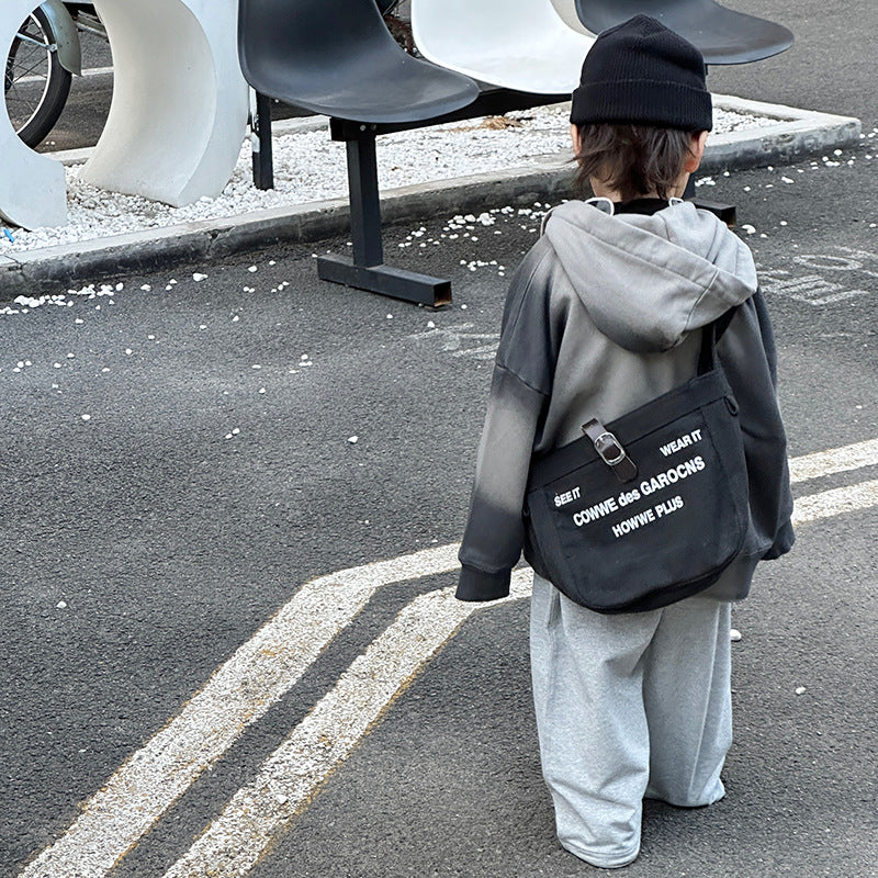 Sacs à bandoulière pour enfants en toile avec lettres imprimées style tempérament pour garçons