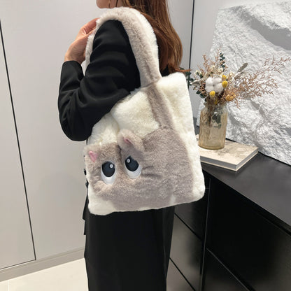 Women's Plush Large Capacity Creative Cat Cartoon Shoulder Bags