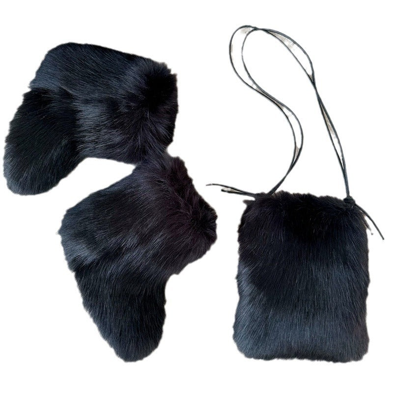 Elegant Innovative Plush Mobile Furry Strap Crossbody Bags