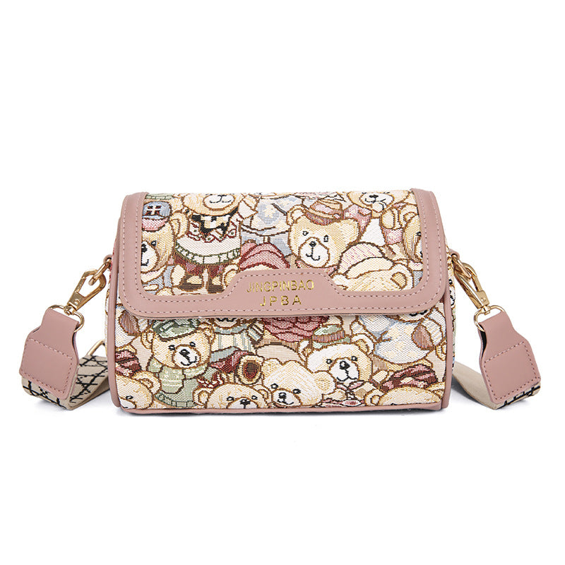 Women's Bear Embroidery Small Square Mobile Elegant Crossbody Bags