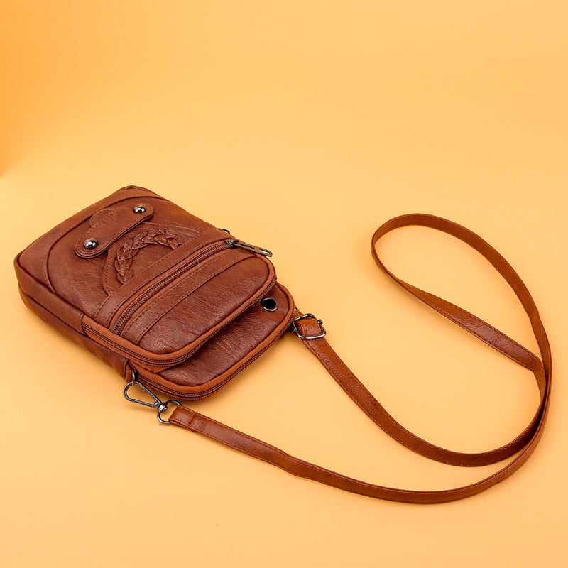 Soft Leather Textured Simple Mother Mobile Crossbody Bags